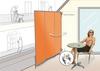 3x ParaventRahmen - faltbarer Sichtschutz-Paravent - Farbe uni terracotta/orange